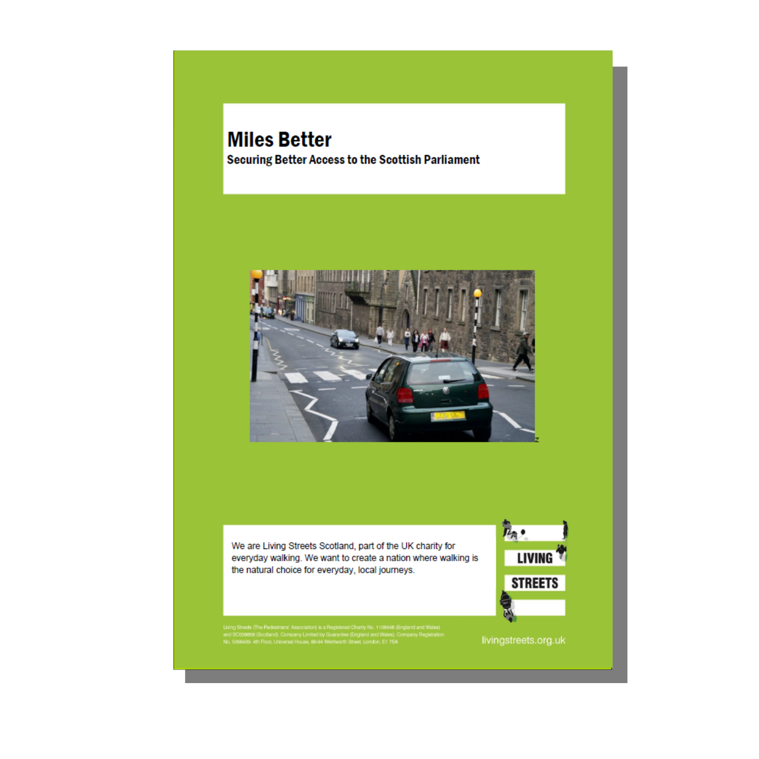 Front cover of report: image of car stopping at a zebra crossing