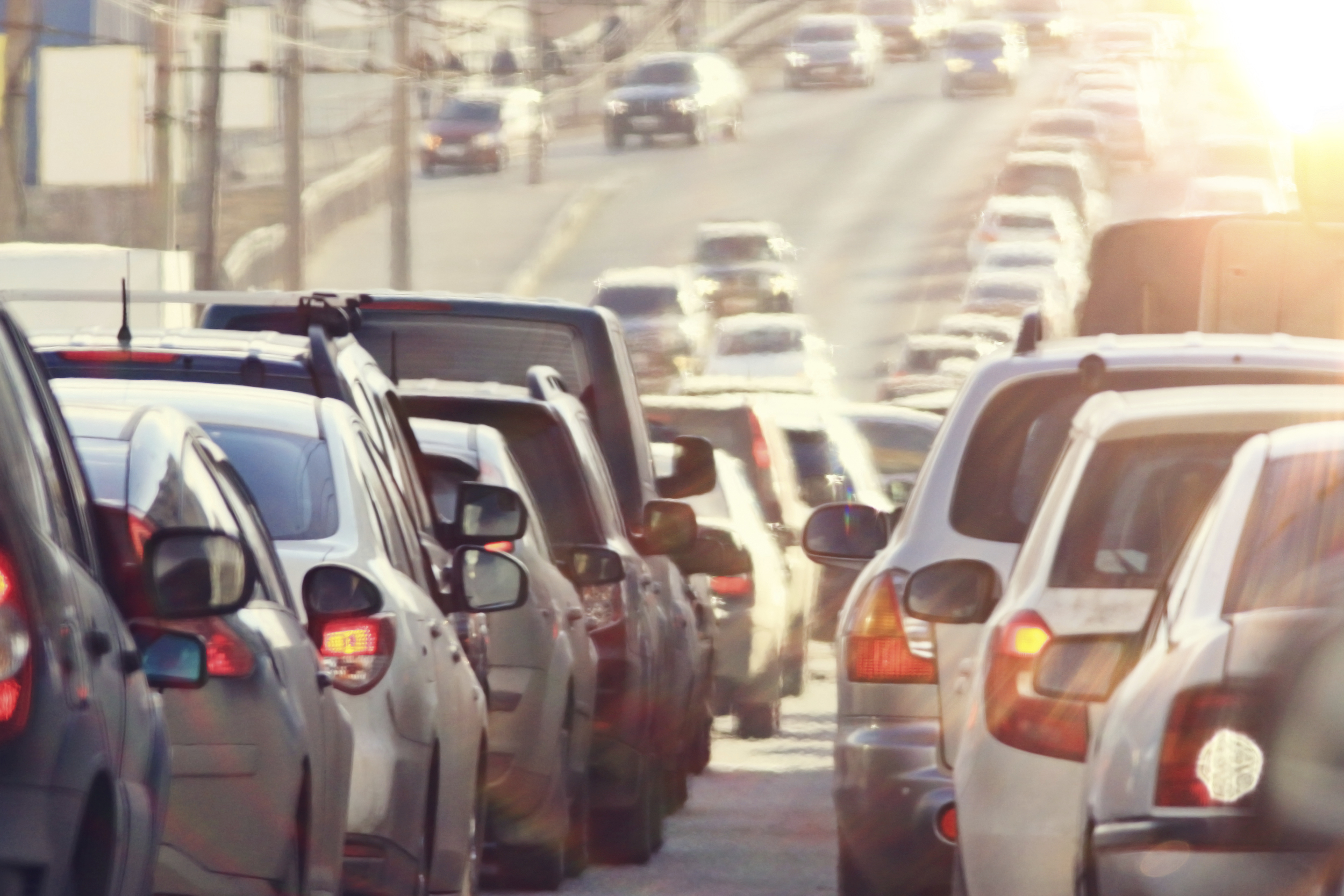 cars stuck in traffic on motorway