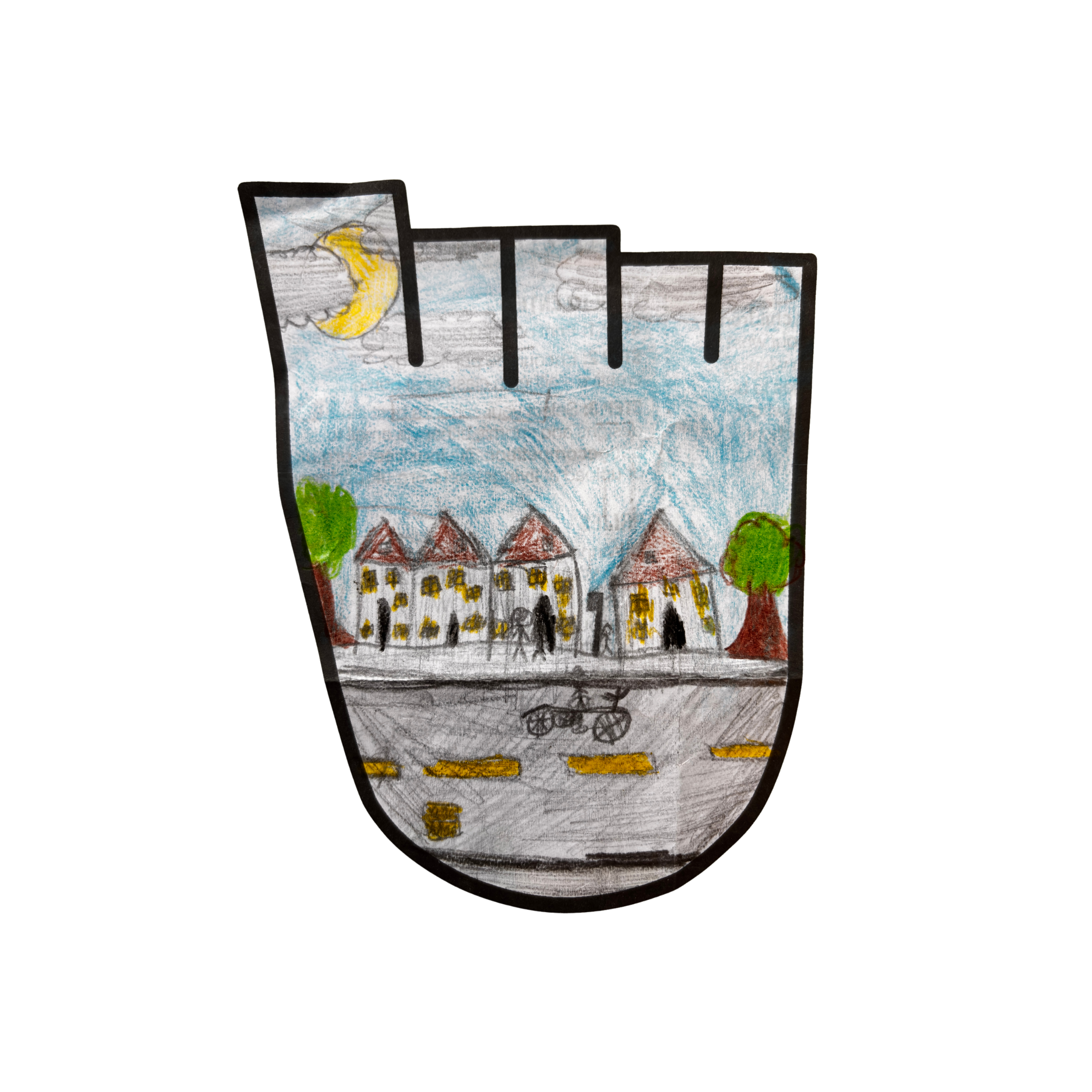 WOW badge design featuring people stood in a street with people cycling down the road