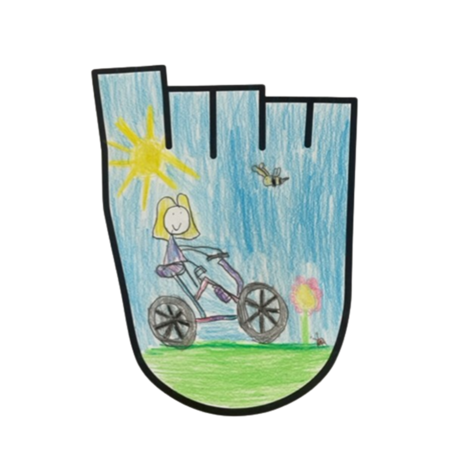A CHILD'S DRAWING OF SOMEONE CYCLING