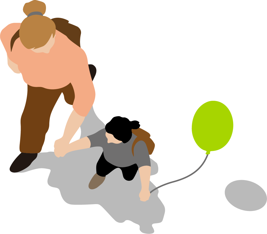 A graphic of an adult and a child walking