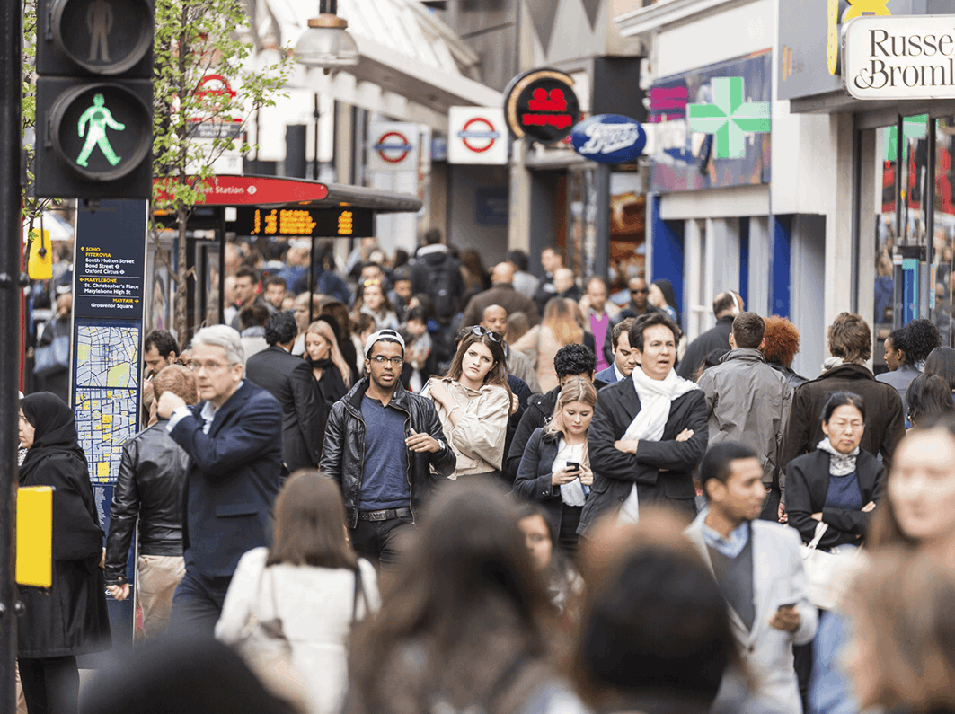 Pedestrians on Oxford Street in London