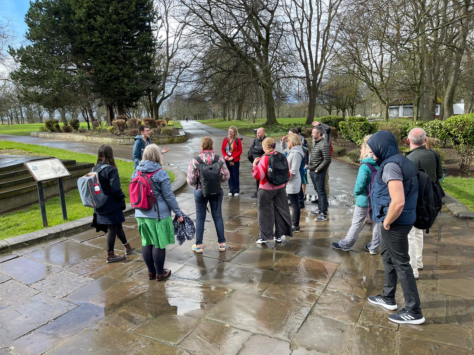 A group of people on a hidden histories walk in Leeds