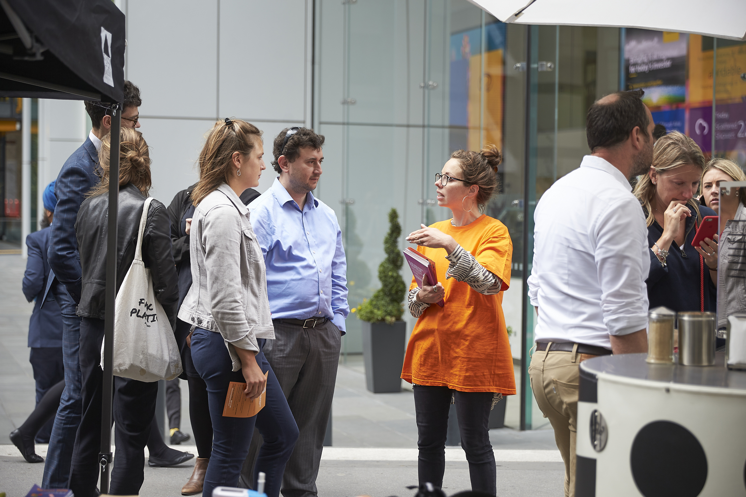 A Living Streets staff member engaging with community members