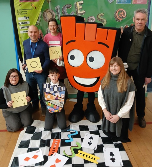 Group photo of Birkhill School celebrating WOW Badge winner