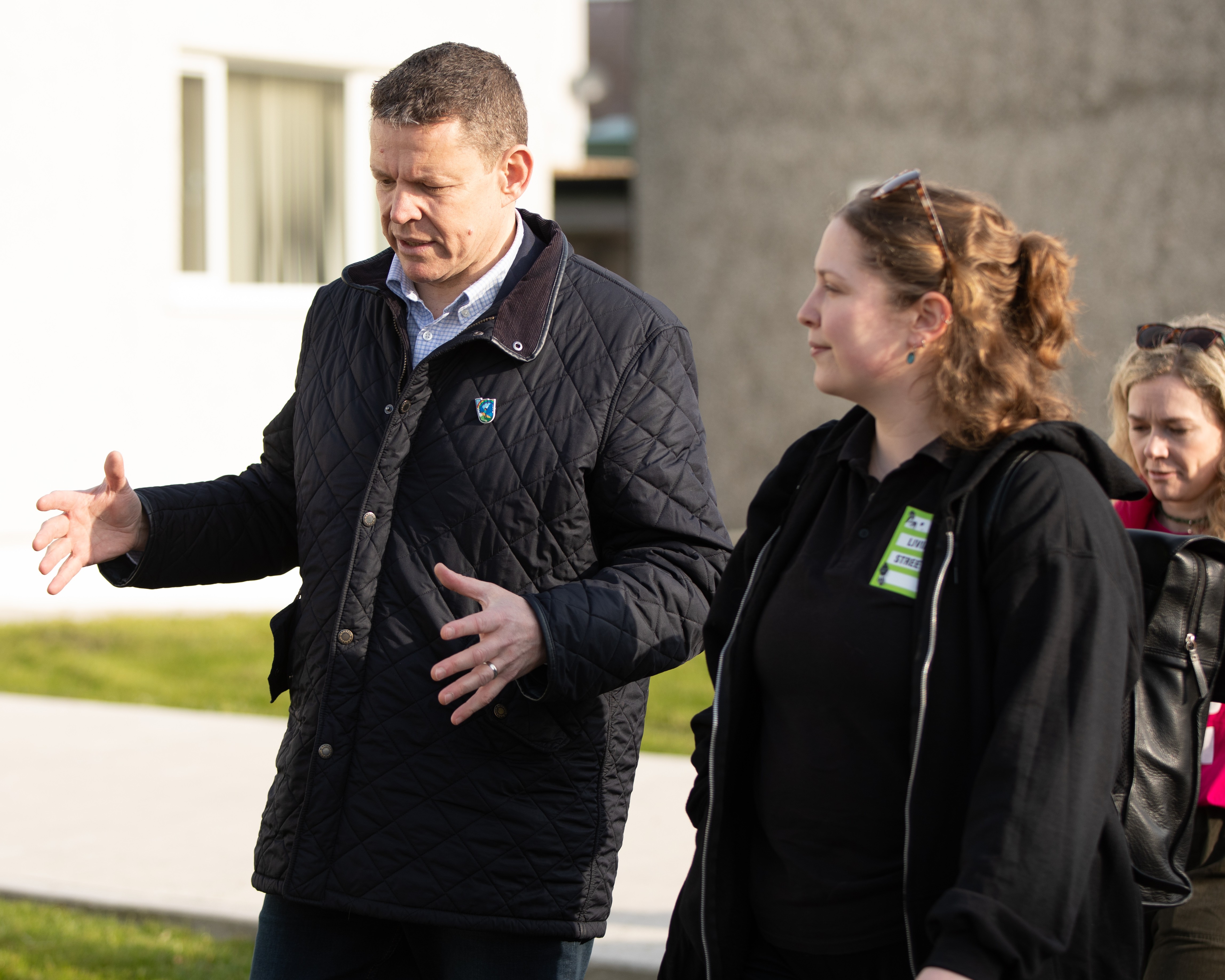 Rhun ap Iorwerth walks with Living Streets Project Coordinator, Hannah