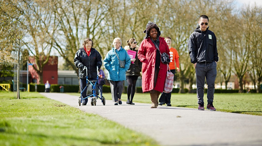 A group of older adults walking