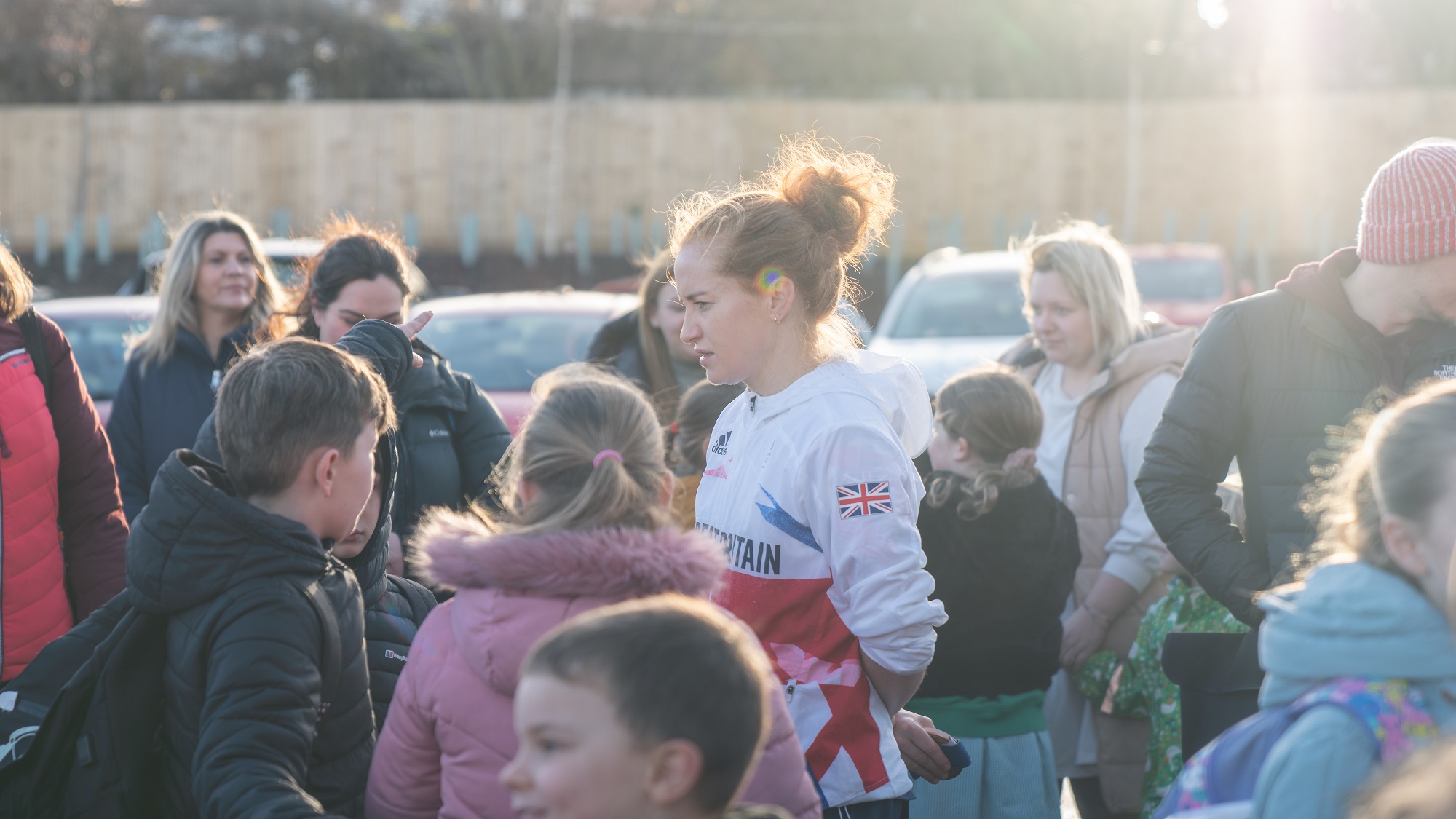 A photo of a group of pupils at a Park and Stride site