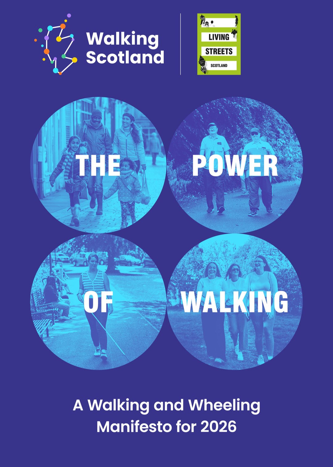 The cover of Living Streets Scotland and Walking Scotland's Manifesto, 'The Power of Walking'