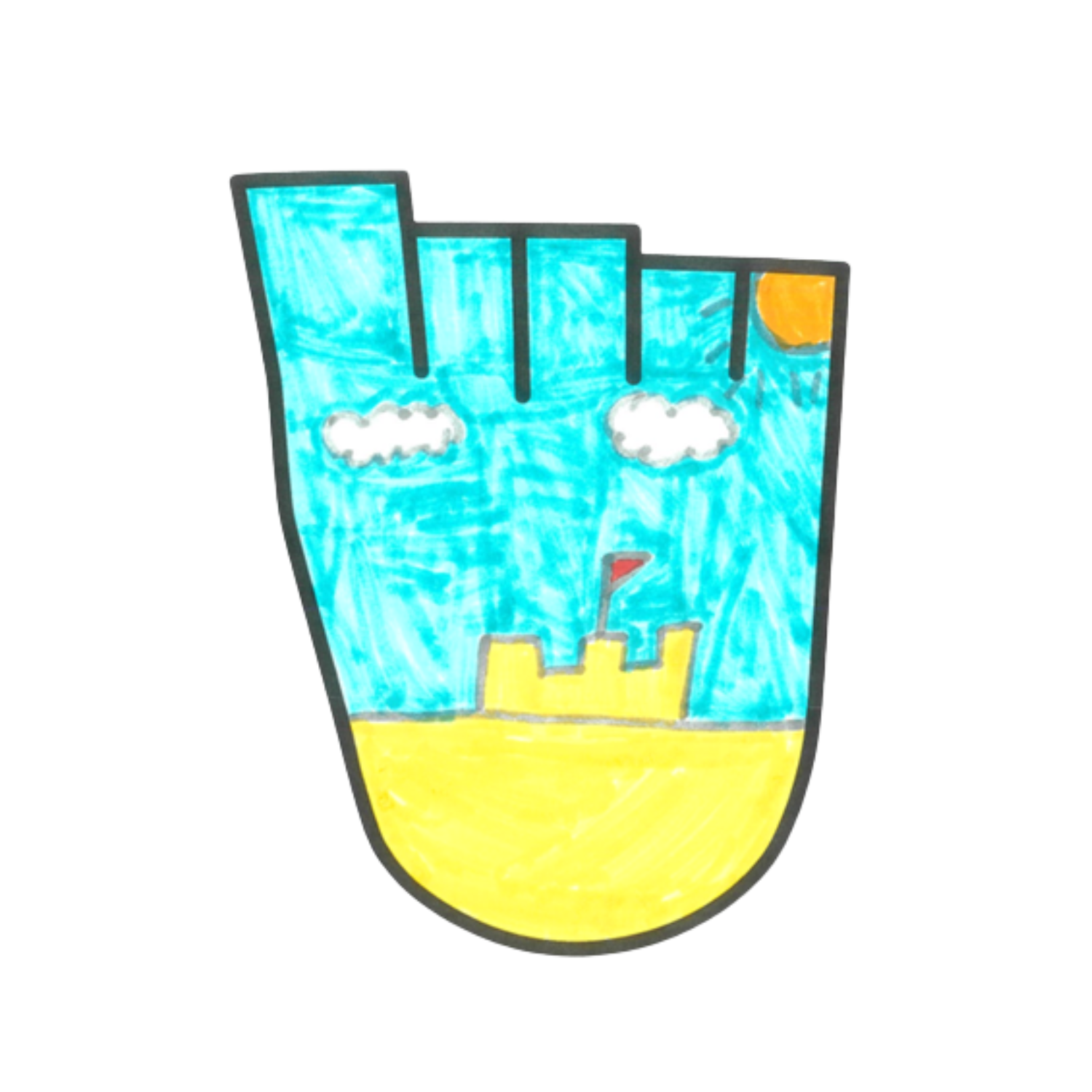 A child's drawing of a sandcastle