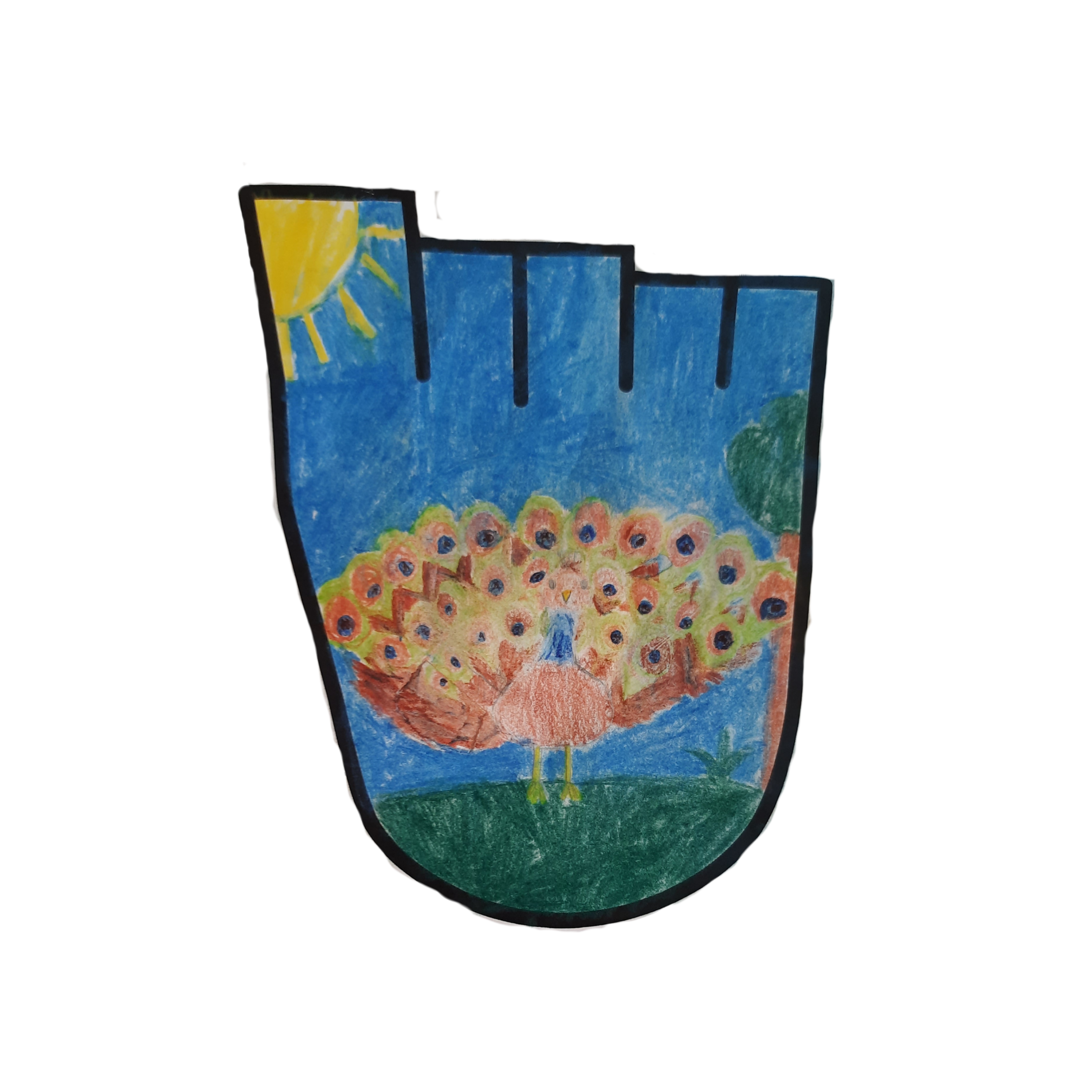 WOW badge design featuring a peacock displaying its feathers in the sun