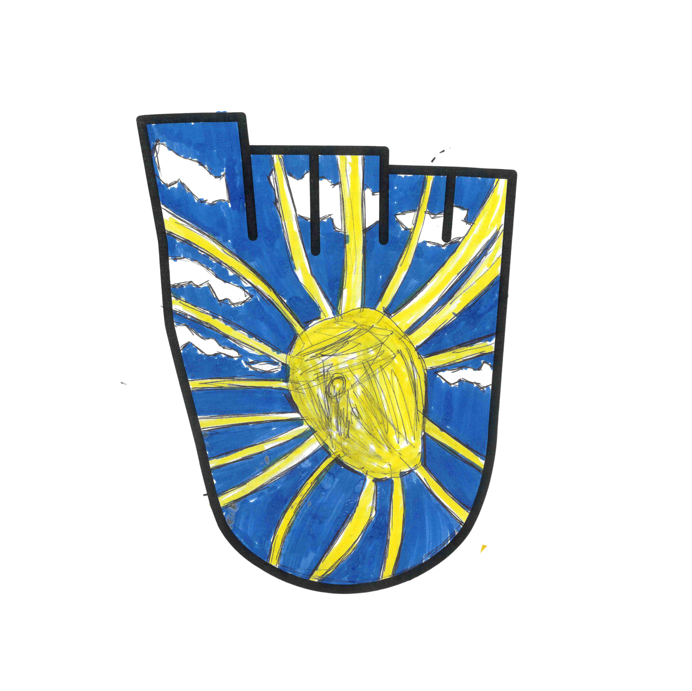 WOW badge design featuring a bright yellow sun in the sky with clouds