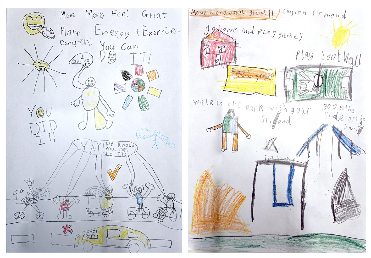 photo of two winning poster designs by children promoting walking and active lifestyles