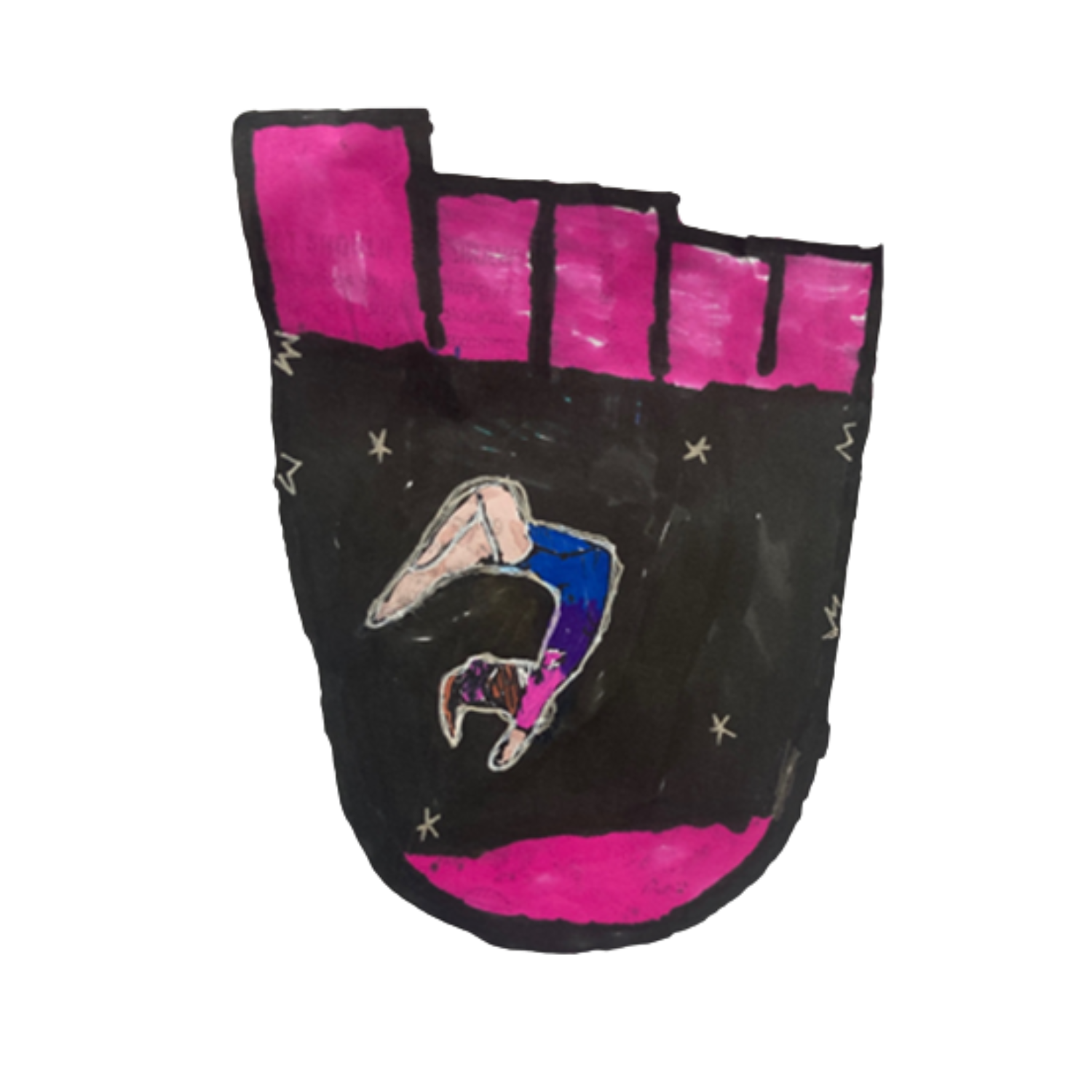 A child's drawing of a gymnast
