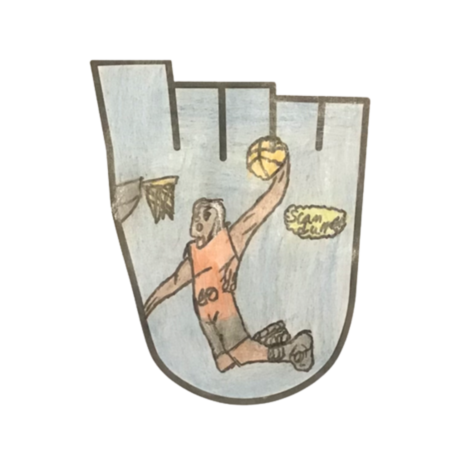 A child's drawing of a basketball player