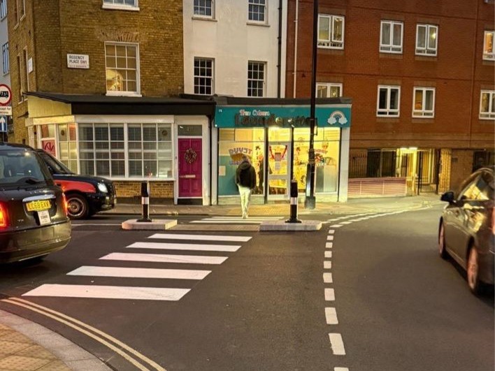 A side road zebra crossing  in Westminster, London