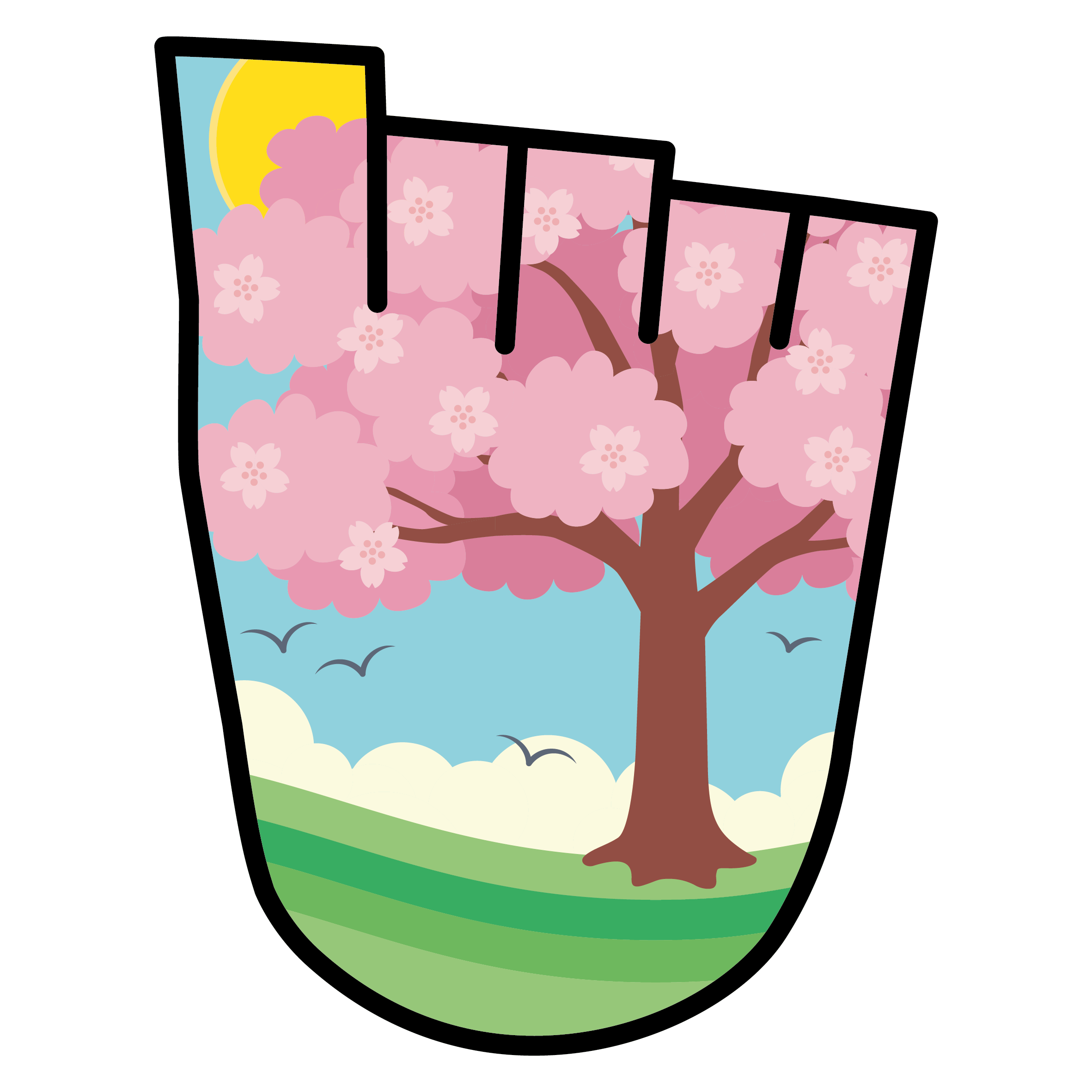 WOW Badge featuring a pink blossom tree in a field