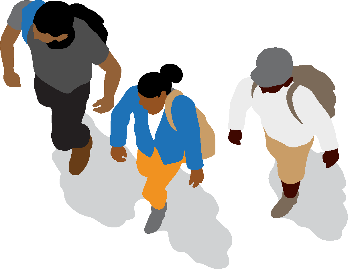 A graphic of three adults walking