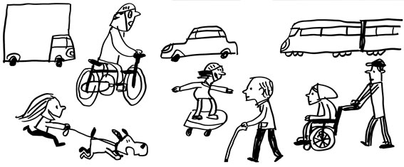 Illustration of people using streets in different ways