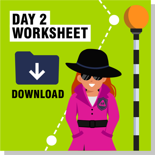 A green background with an illustrated girl wearing a pink coat and large black hat with a yellow globe lamp in the background.