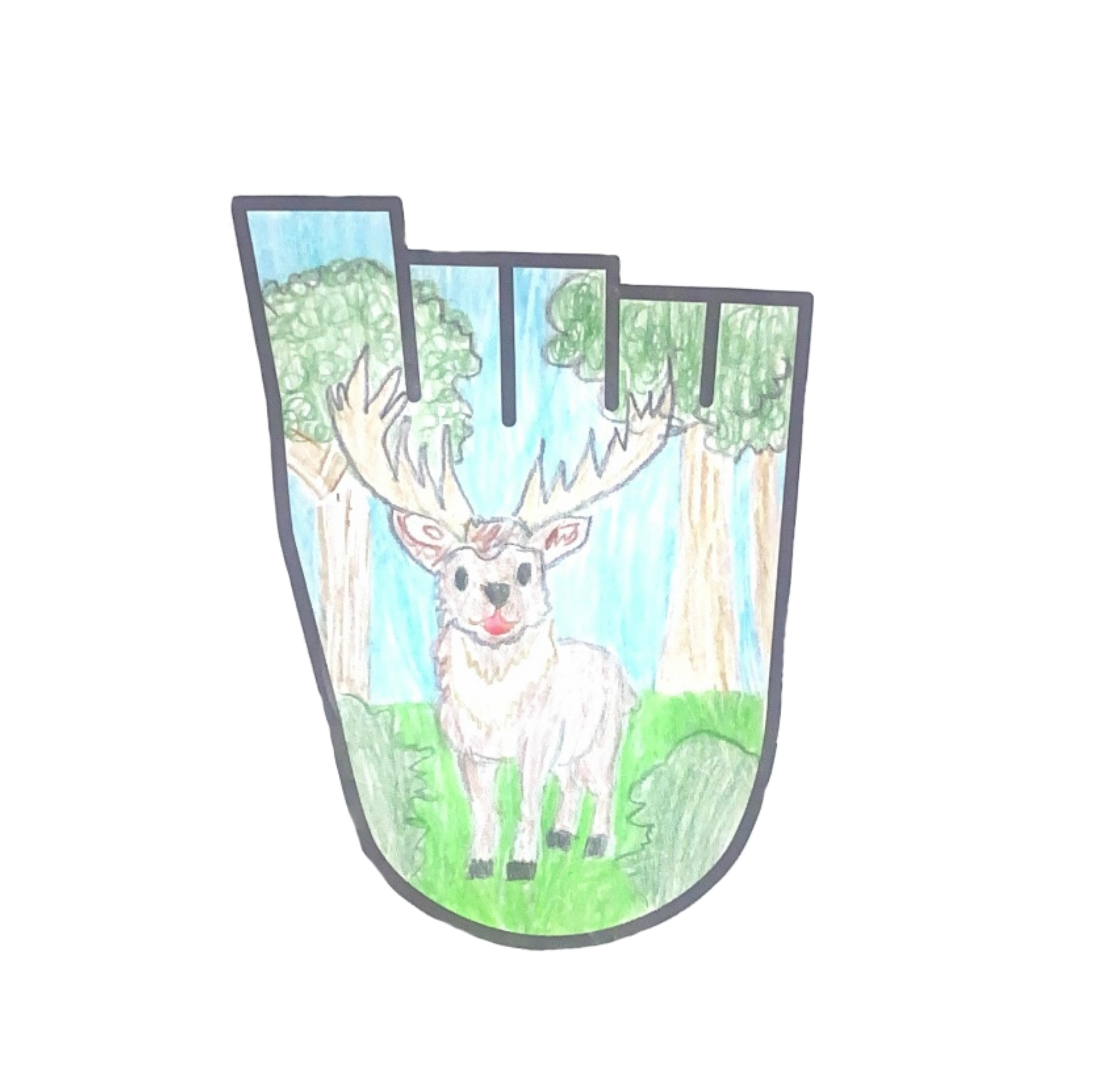 WOW badge design featuring a happy deer in the forest