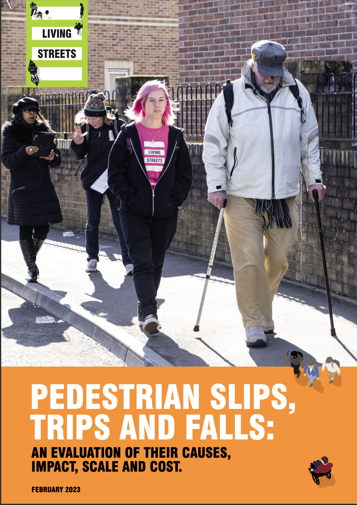 Front cover of our report 'Pedestrians slips, trips and falls'