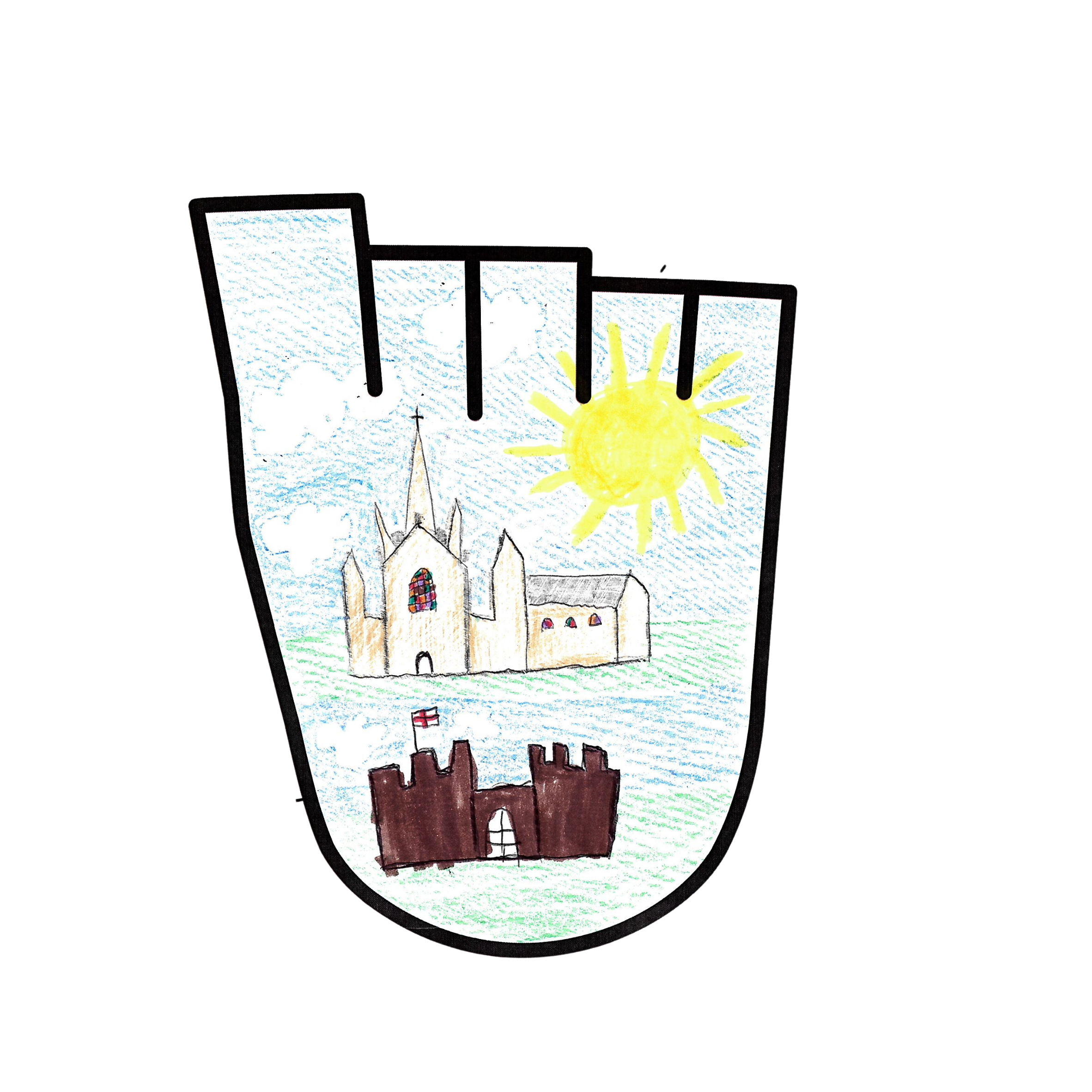 WOW badge design featuring a cathedral and castle in the sunshine