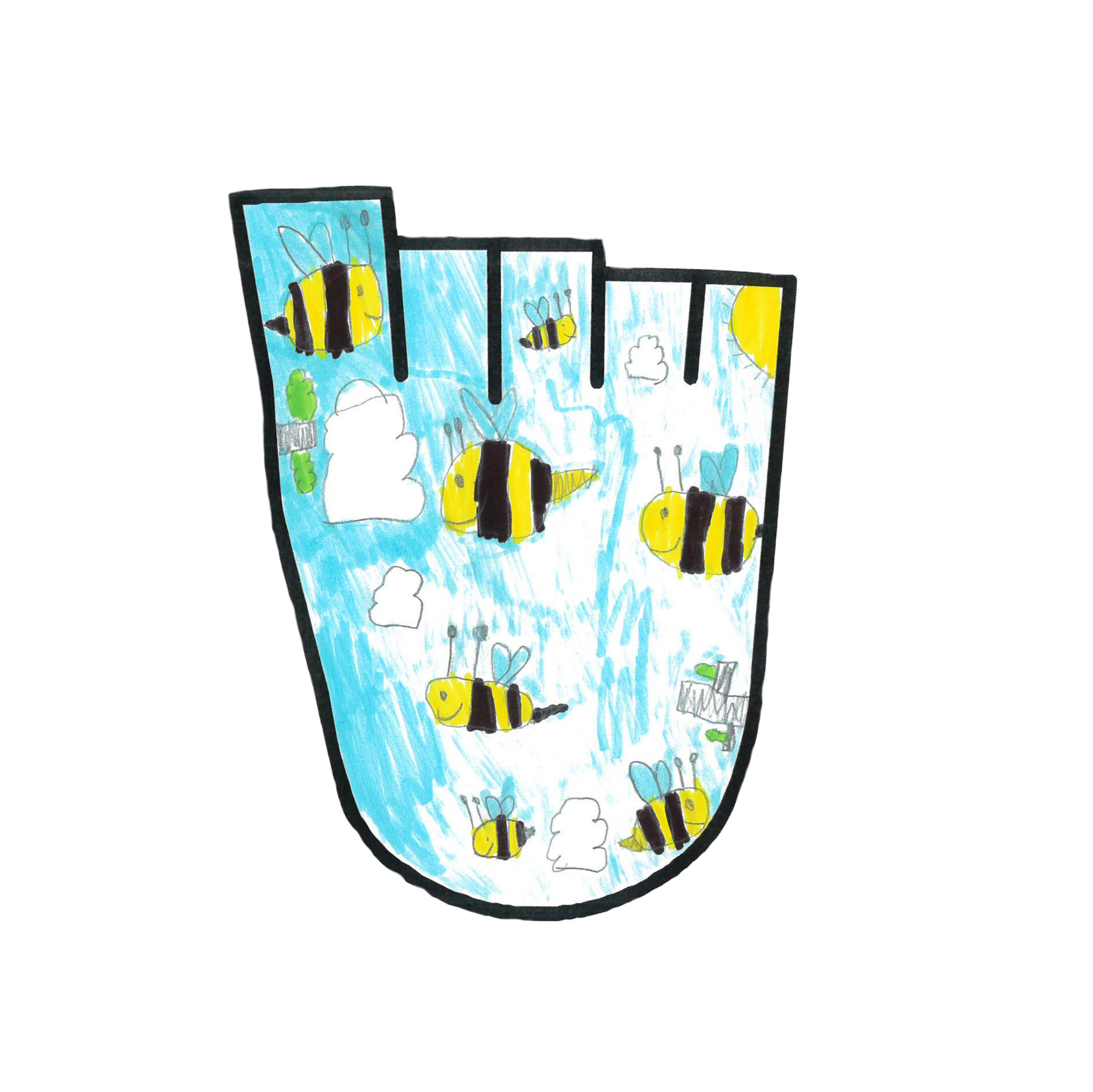 WOW badge design featuring bee's flying across a blue sky