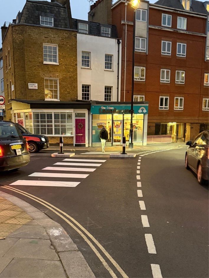 A side road zebra crossing in Westminster, London