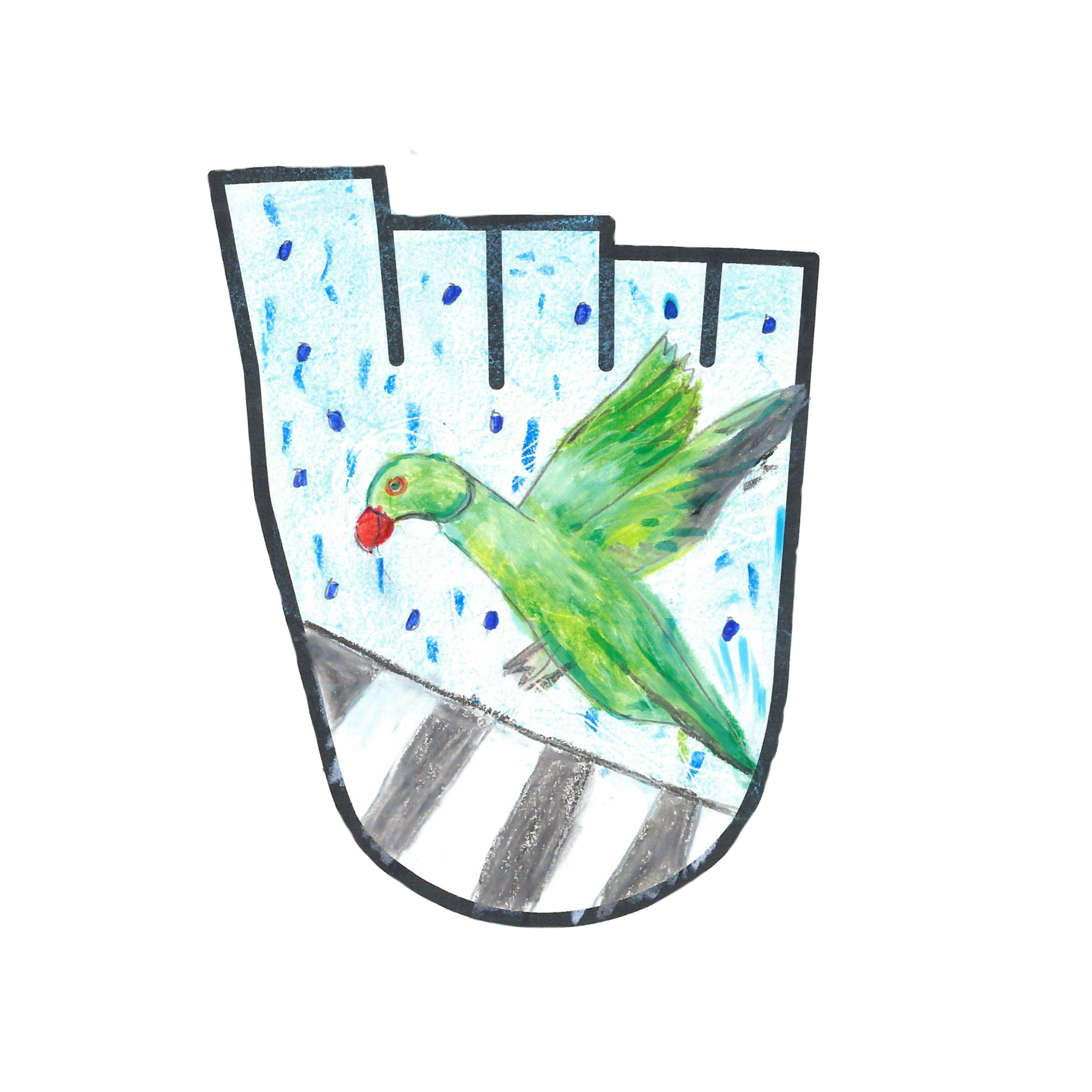 WOW badge design featuring a beautiful green parakeet flying in the sky