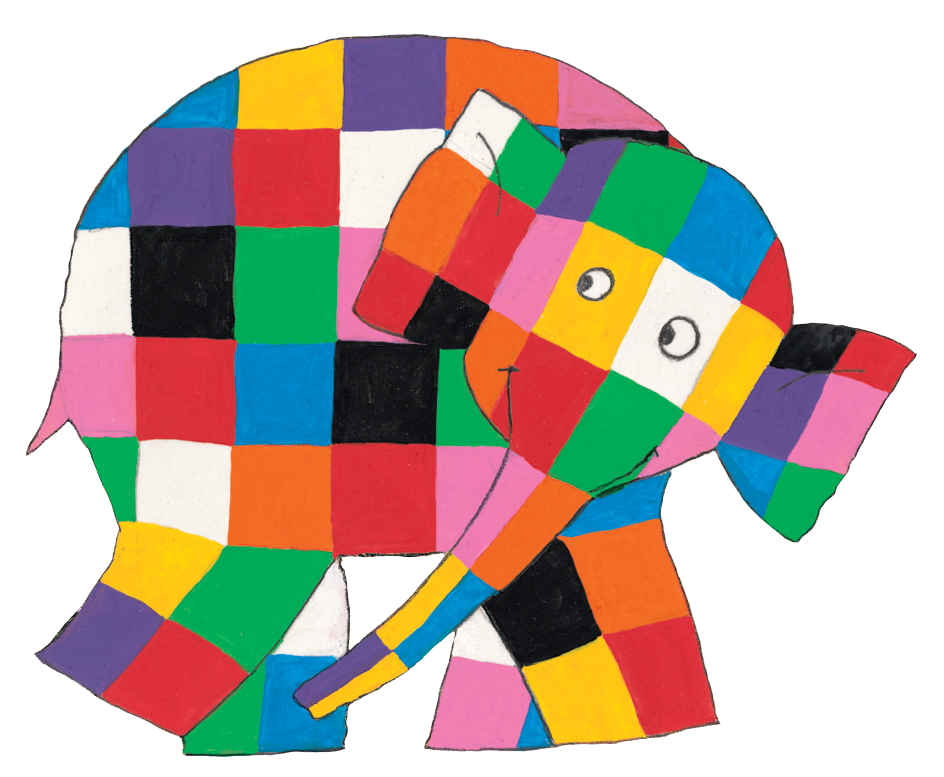 A graphic of Elmer the Patchwork Elephant