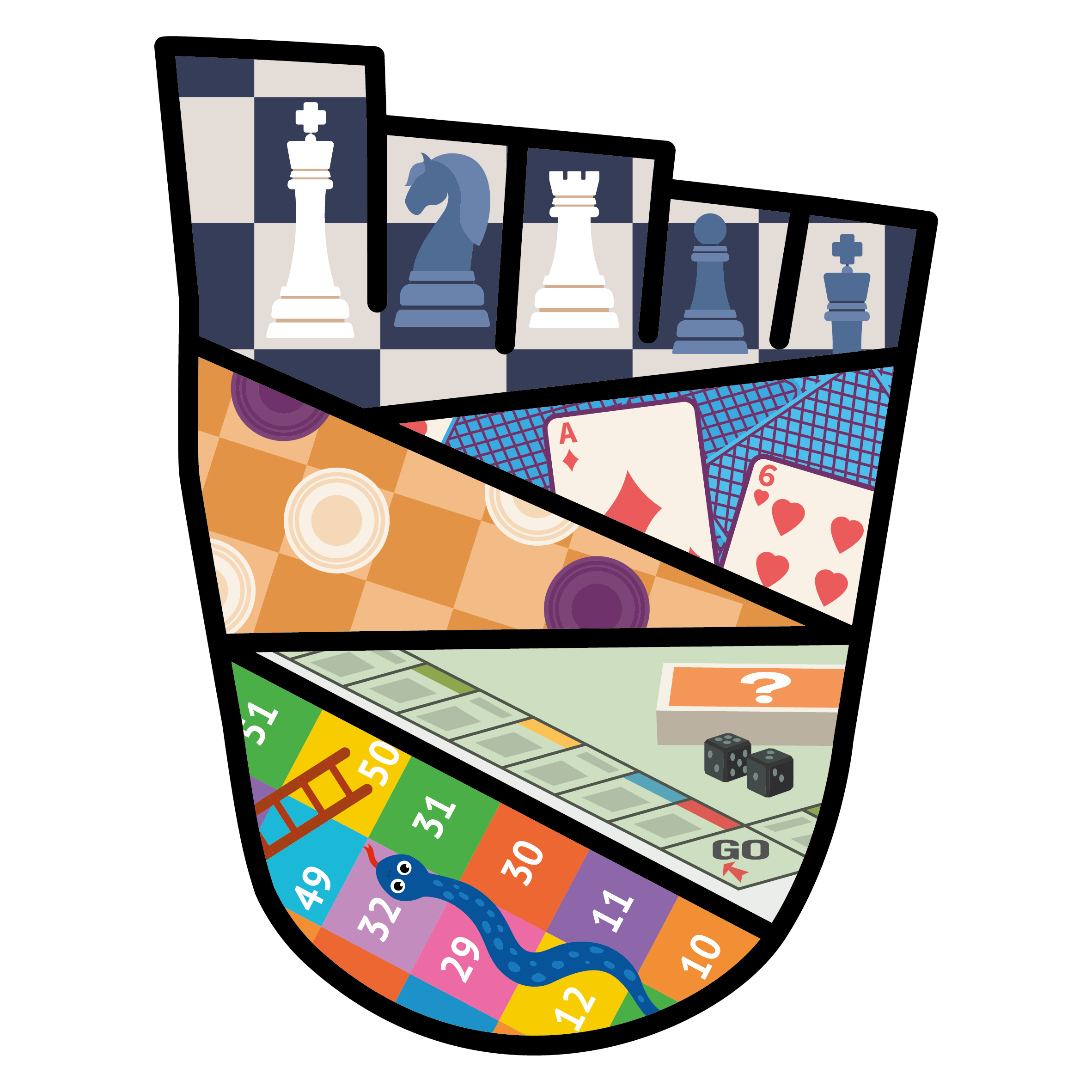 A WOW Badge featuring various board games, such as chess, checkers and cards.