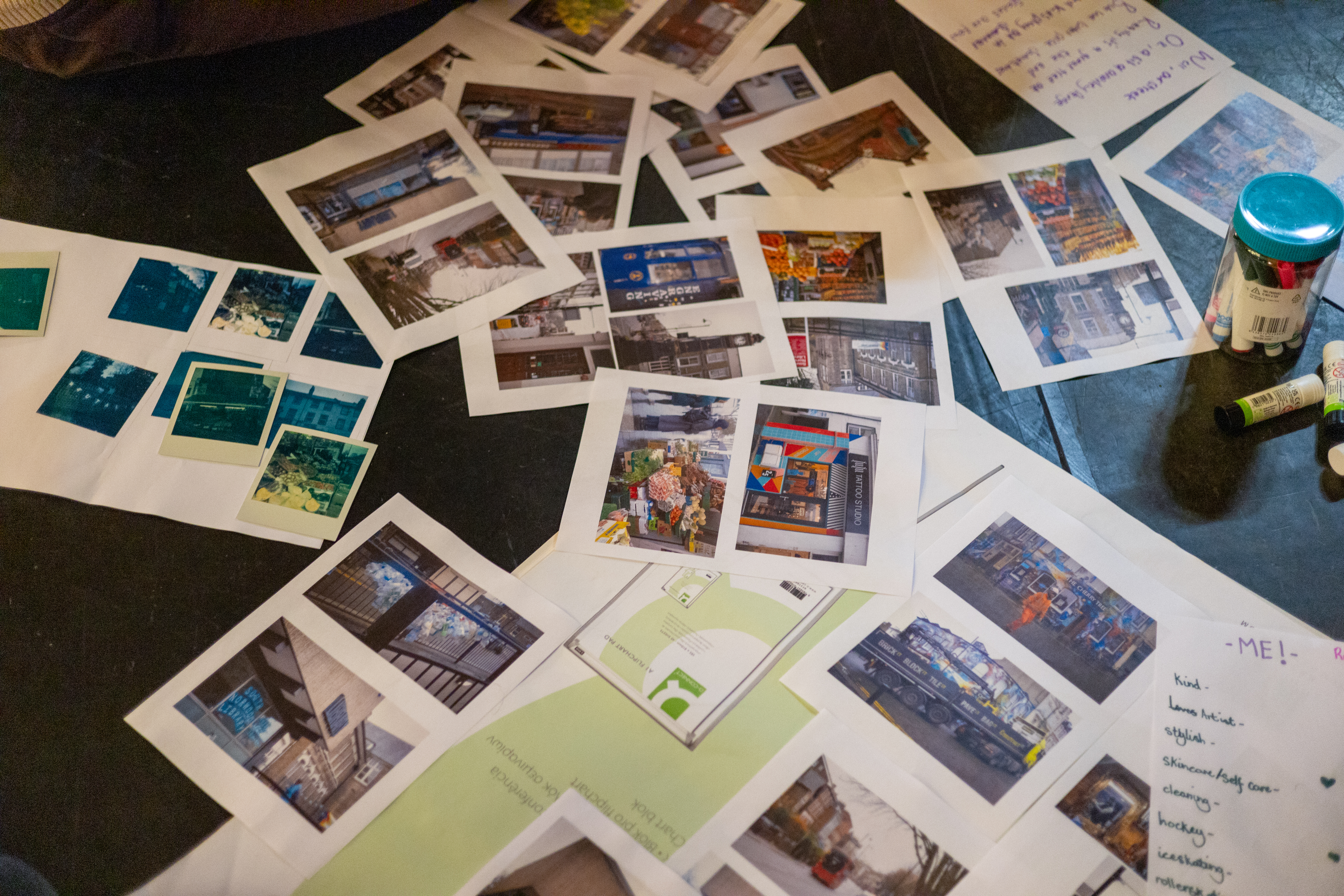 photos spread out on a table