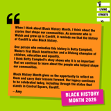 Amy from Living Streets reflects on Black History Month 2026: “When I think about Black History Month, I think about the stories that shape our communities…it reminds me that the history of Cardiff is also Black history. One person who embodies this history is Betty Campbell, Wales's first Black headteacher and a lifelong champion of children, education and equality… Her legacy continues to be celebrated today, including through the statue that stands in Central Square, Cardiff."