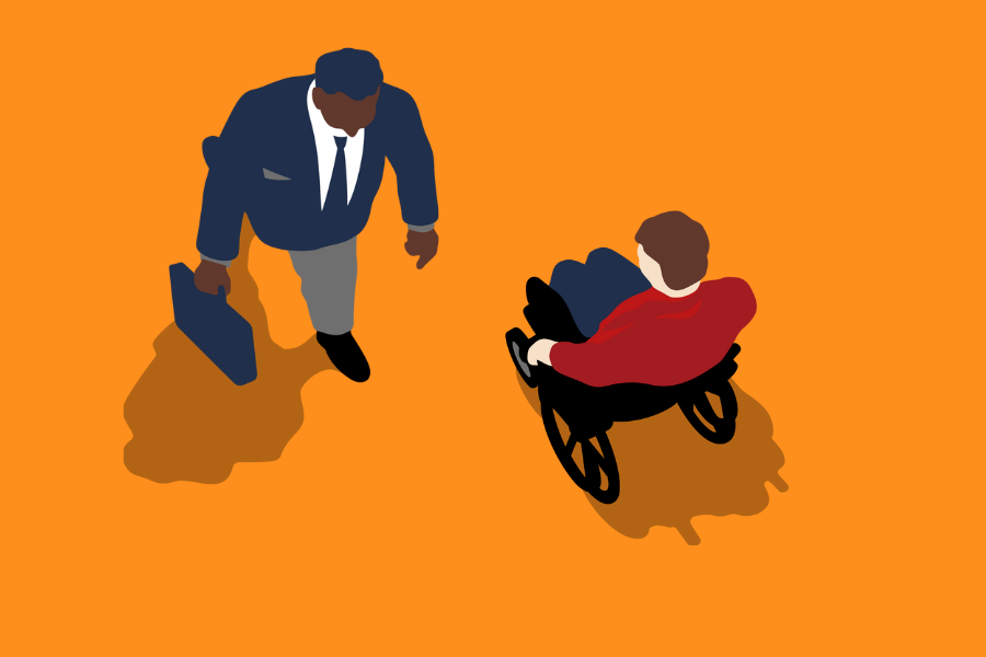 man in wheelchair and man with briefcase