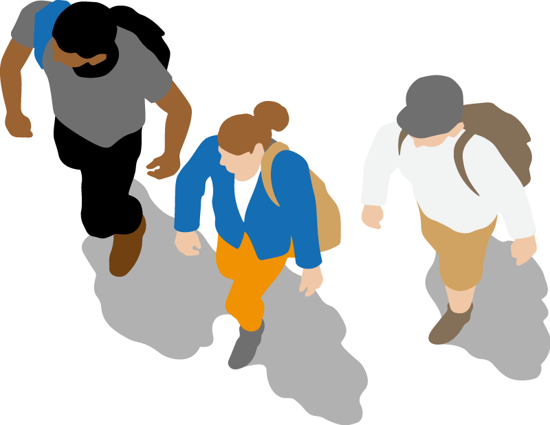 Graphic of three people walking